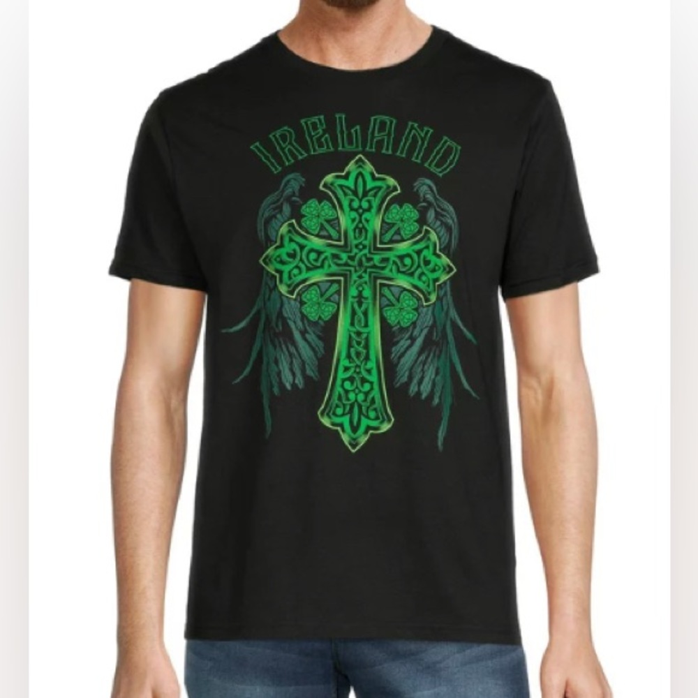 Saint Patrick’s Day Men’s Winged Celtic Cross Black/Green T-Shirt XL